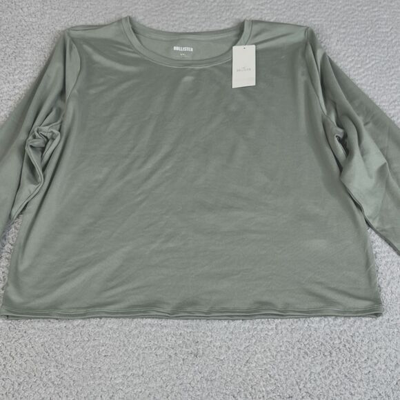 Hollister Crop T-Shirt Womans XXL Green Long Sleeve Stretch - Picture 2 of 12